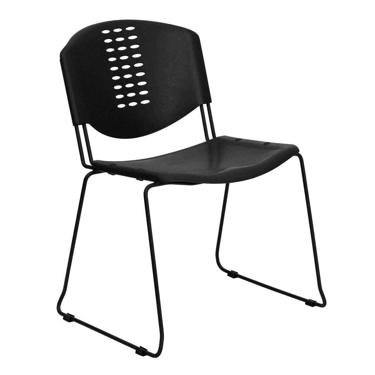 Flash Furniture 29.75” Black Plastic Stackable Chair with Ergonomically Contoured Back and Sled Base